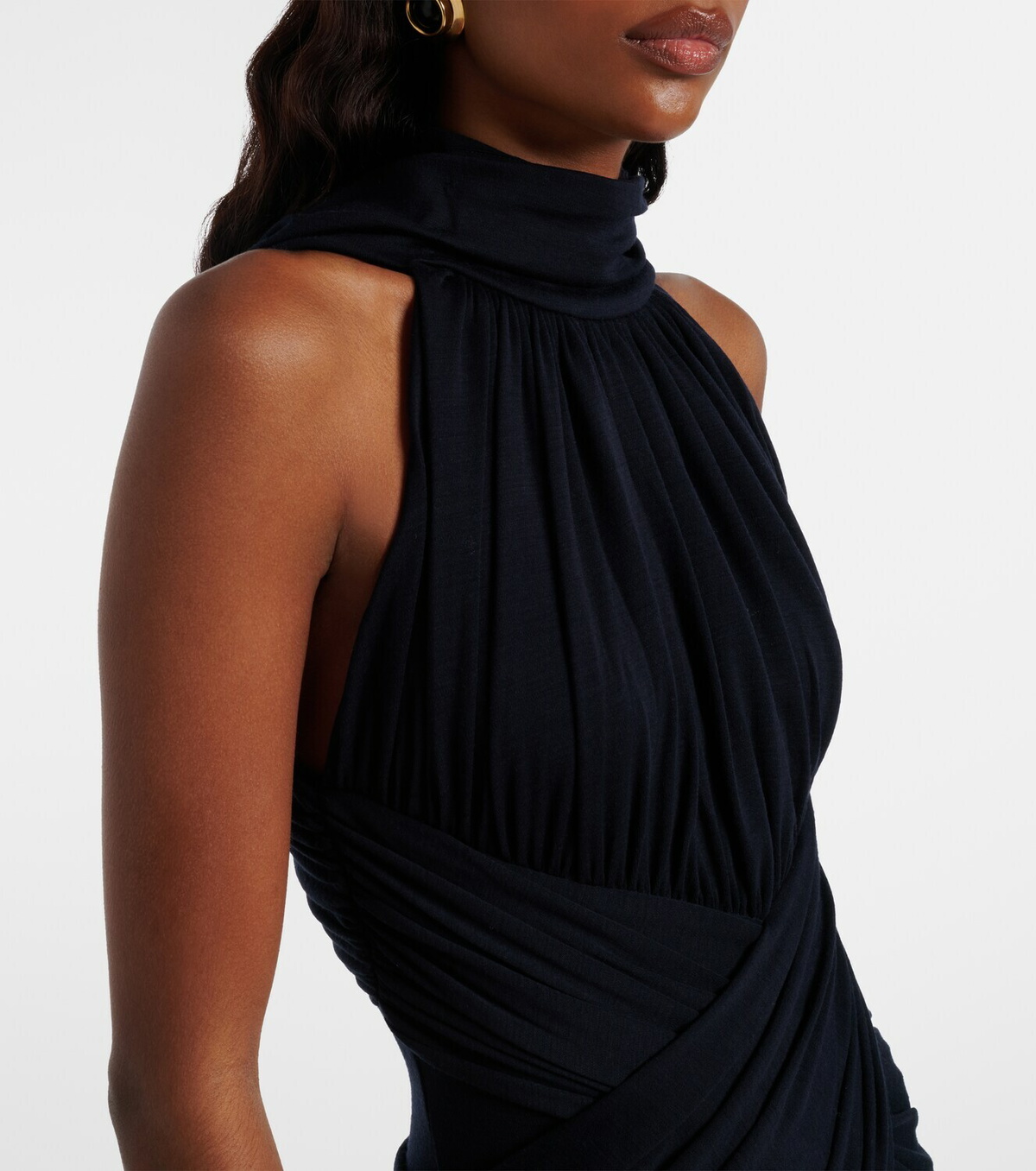 Balmain Ruched wool jersey midi dress