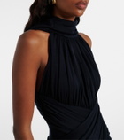 Balmain Ruched wool jersey midi dress