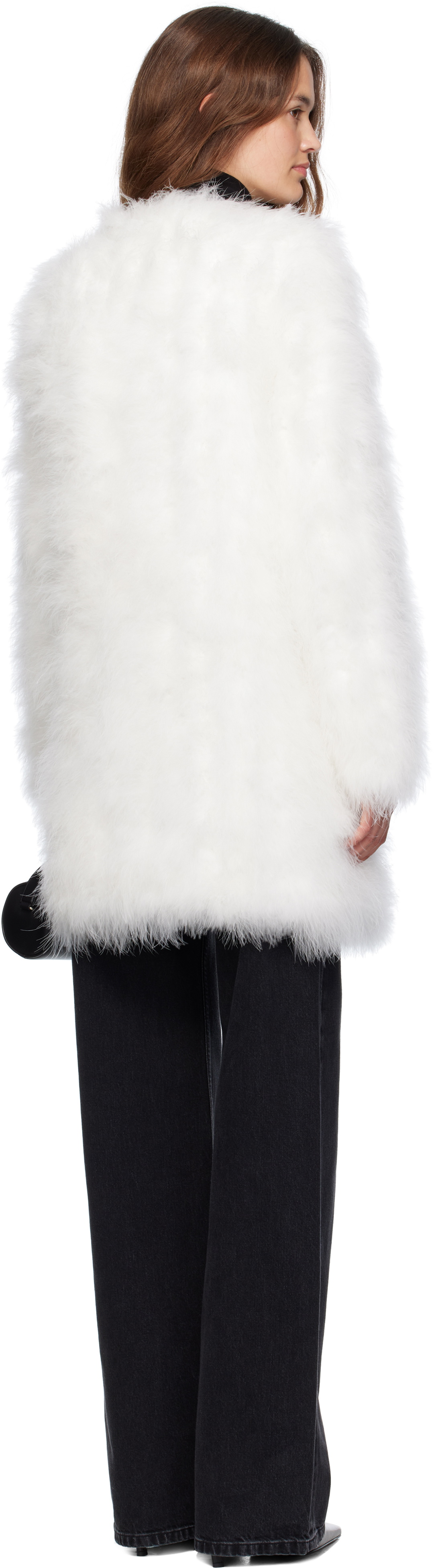 Yves Salomon White Long Feather Coat