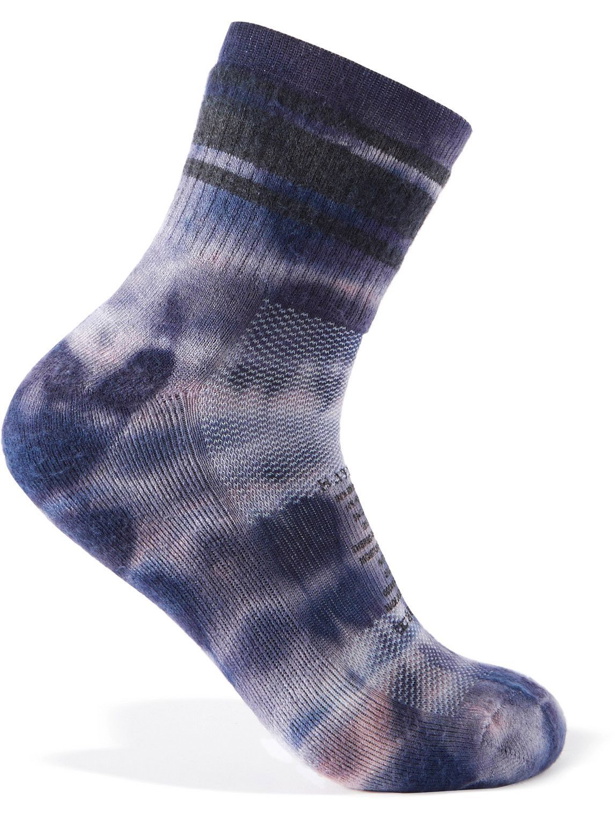 Photo: Satisfy - Tie-Dyed Ribbed Merino Wool-Blend Socks - Blue
