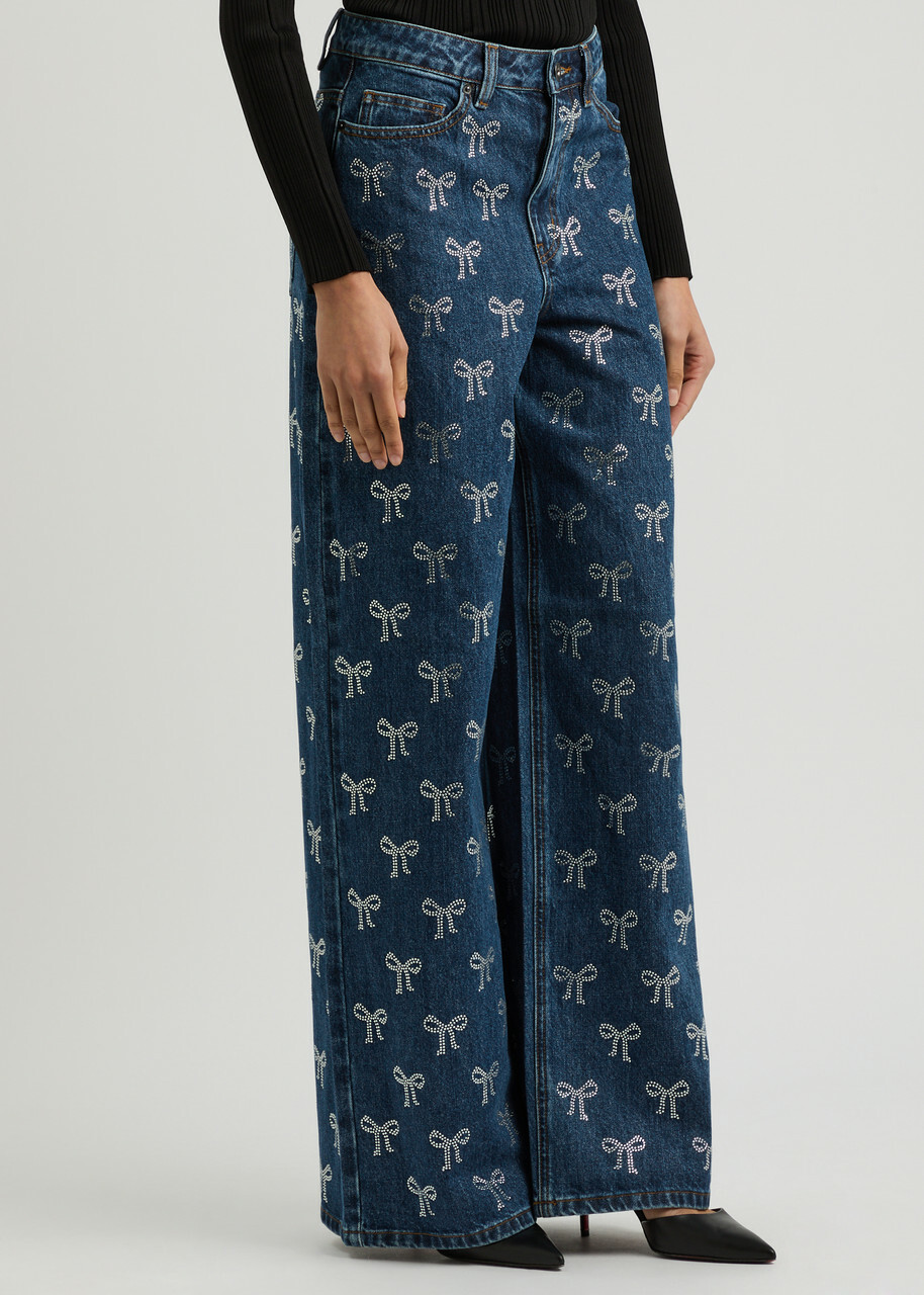 Self-portrait Bow-embellished Wide-leg Jeans Denim