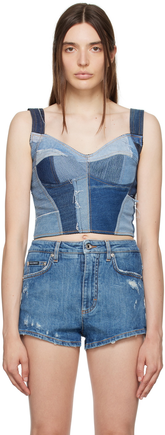 Dolce & Gabbana Blue Patchwork Corset