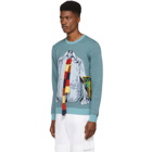 JW Anderson Blue and Black Trompe LOeil Shirt Crewneck Sweater