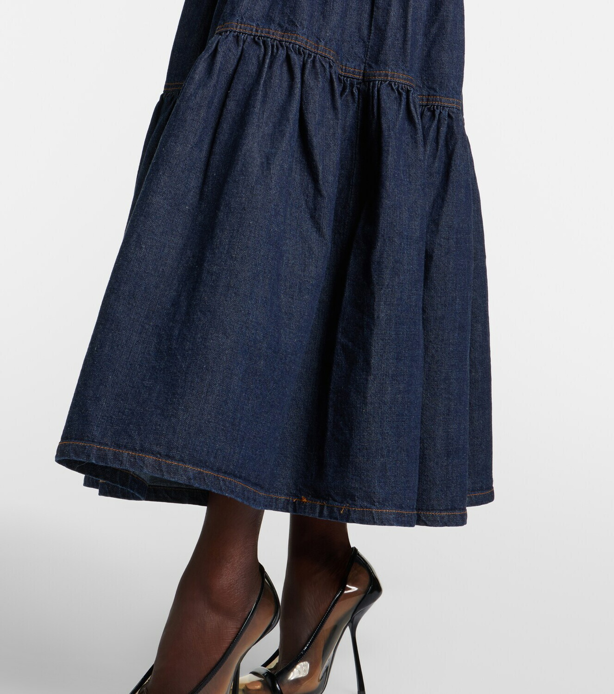 Saint Laurent Tiered denim maxi skirt