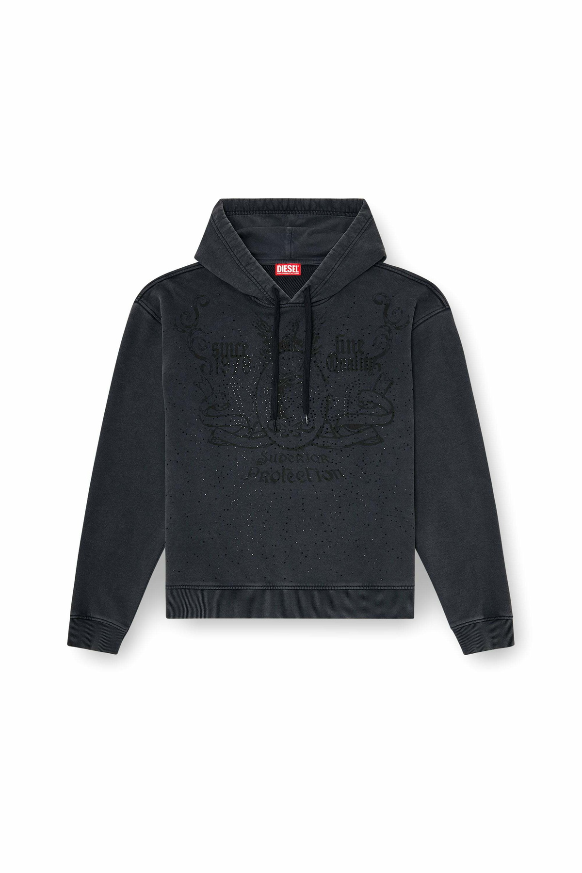 Diesel Printed hoodie with rhinestone studs - Sweaters Mens in Grey