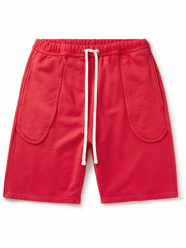 Photo: Les Tien - Straight-Leg Fleece-Trimmed Cotton-Jersey Drawstring Shorts - Red