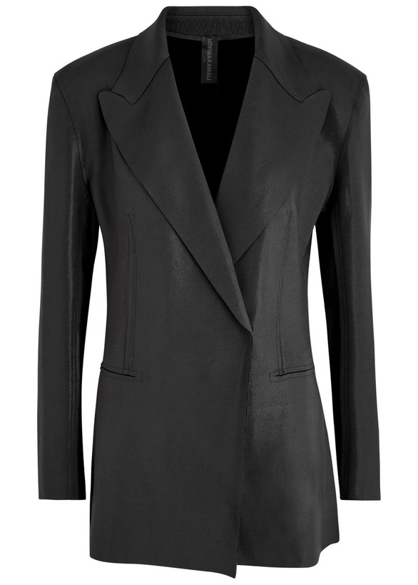 Photo: Norma Kamali Double-breasted Coated Stretch-jersey Blazer Charcoal