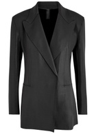Norma Kamali Double-breasted Coated Stretch-jersey Blazer Charcoal