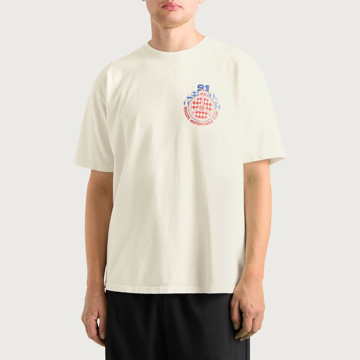 Rhude Men's Automobile Club T-Shirt in Vintage White/Red/Blue