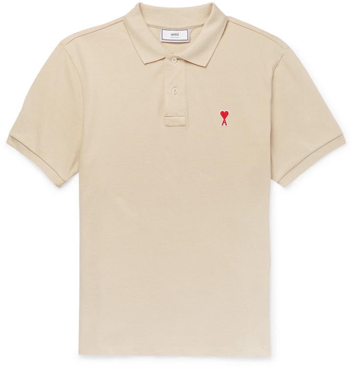 Photo: AMI - Logo-Appliquéd Cotton-Pique Polo Shirt - Neutrals