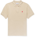 AMI - Logo-Appliquéd Cotton-Pique Polo Shirt - Neutrals