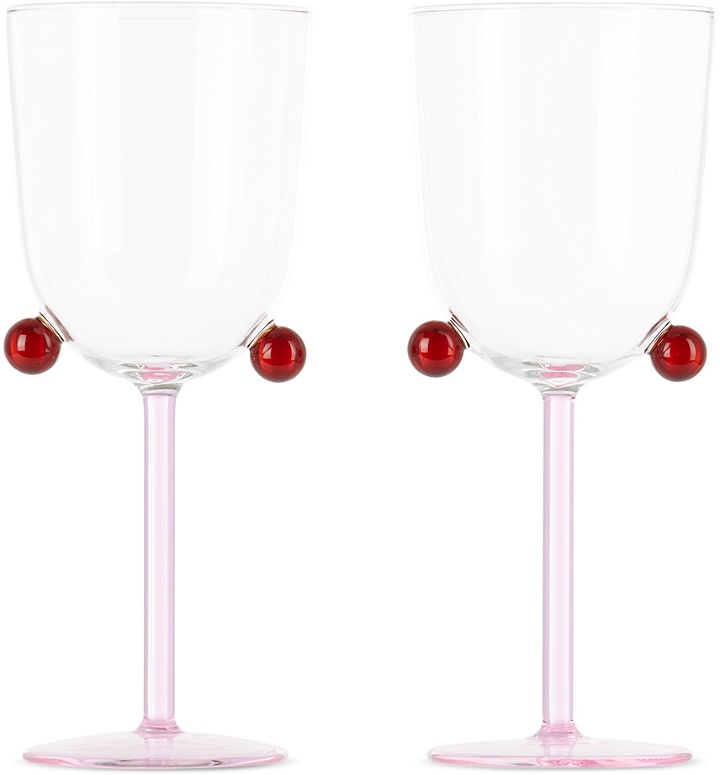 Photo: Maison Balzac Pink & Red Pompom Wine Glass Set
