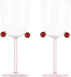 Maison Balzac Pink & Red Pompom Wine Glass Set