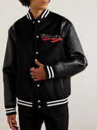 Balmain - Logo-Appliquéd Virgin Wool and Leather Varsity Jacket - Black