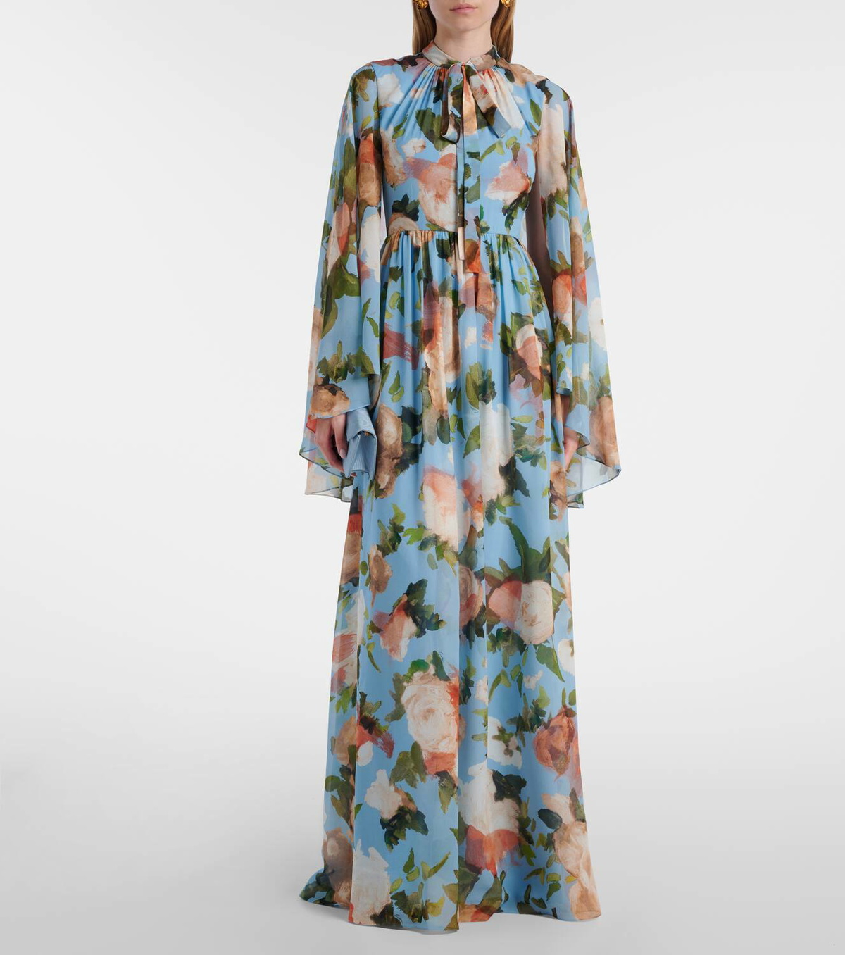Erdem Caped floral silk voile gown