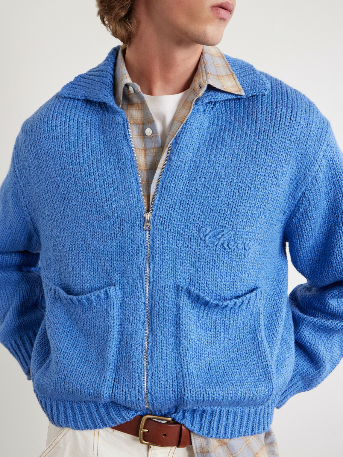 Cherry Los Angeles - Logo-Embroidered Cotton Zip-Up Cardigan - Blue