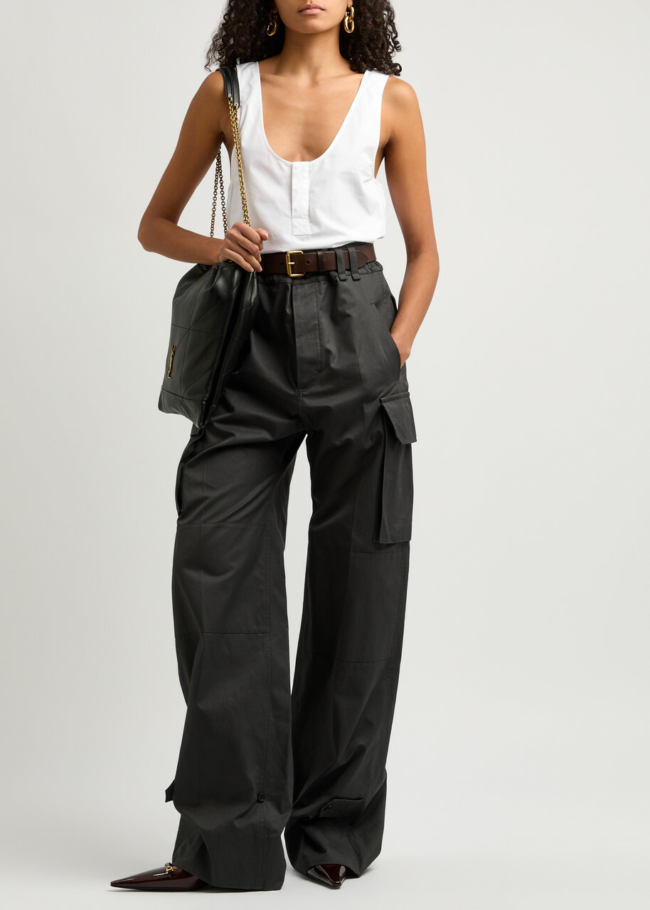 【送料&関税込】Saint Laurent Camel Poplin Blouse gathered blouse in cotton sateen | Saint Laurent | YSL NL
