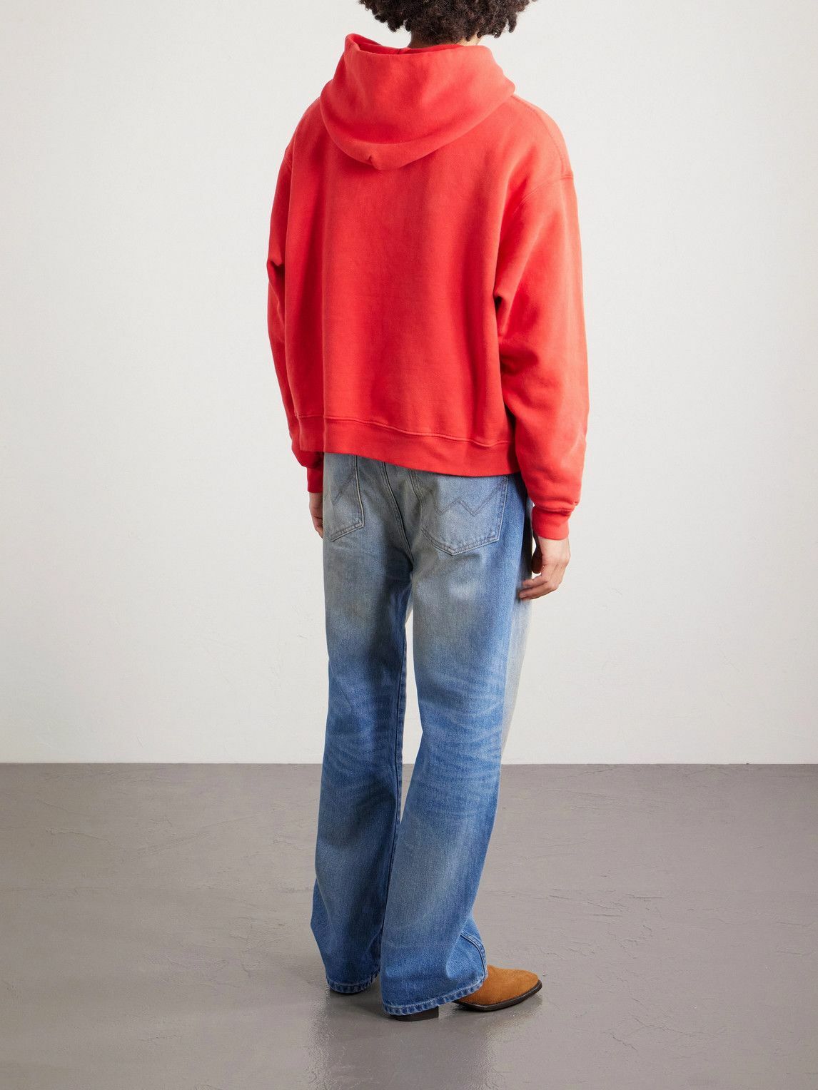 Cherry Los Angeles - Wrangler America's Favorite Logo-Embroidered Printed Cotton-Fleece Hoodie - Red