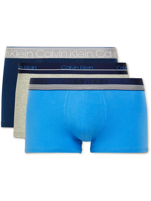 Photo: Calvin Klein Underwear - Three-Pack Stretch-Cotton Boxer Briefs - Blue