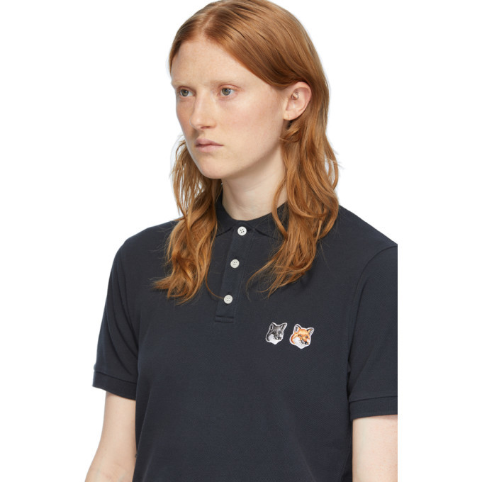 Maison Kitsune Black Double Fox Head Polo Maison Kitsune