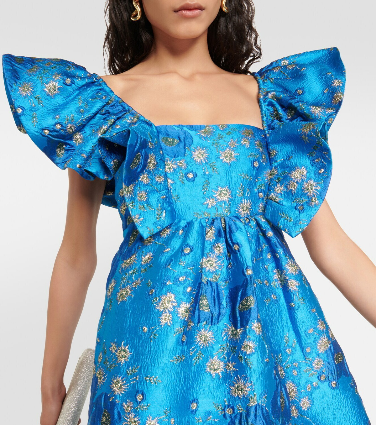 Jacquard flowers puff-sleeve dress, Ganni