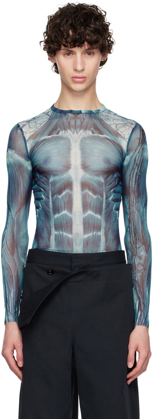 Photo: Jean Paul Gaultier Blue 'The Écorché' Long Sleeve T-Shirt