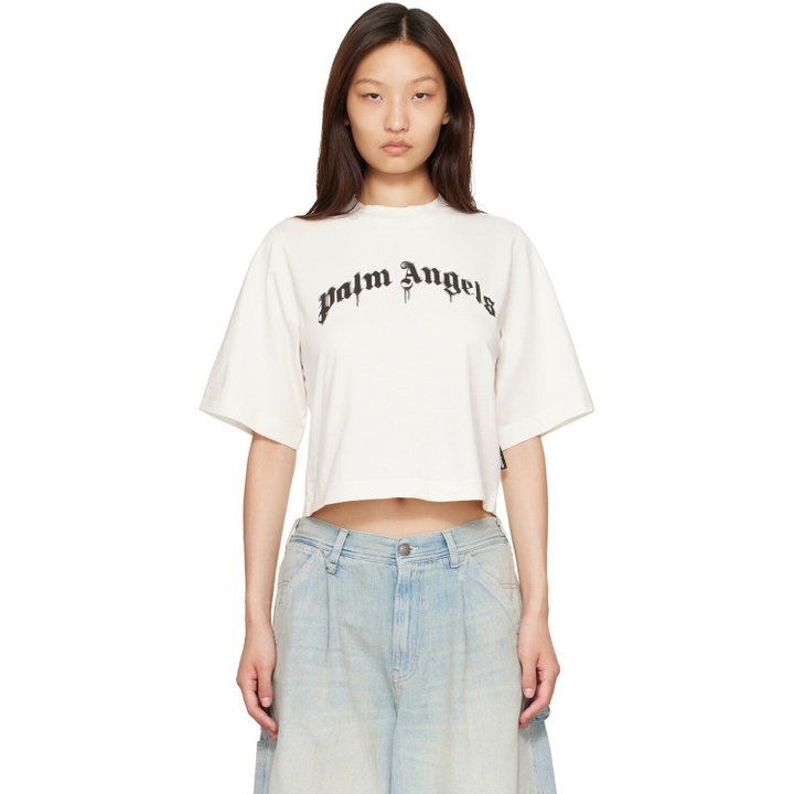 Photo: Palm Angels White Dripping Curved Logo Boxy T-shirt