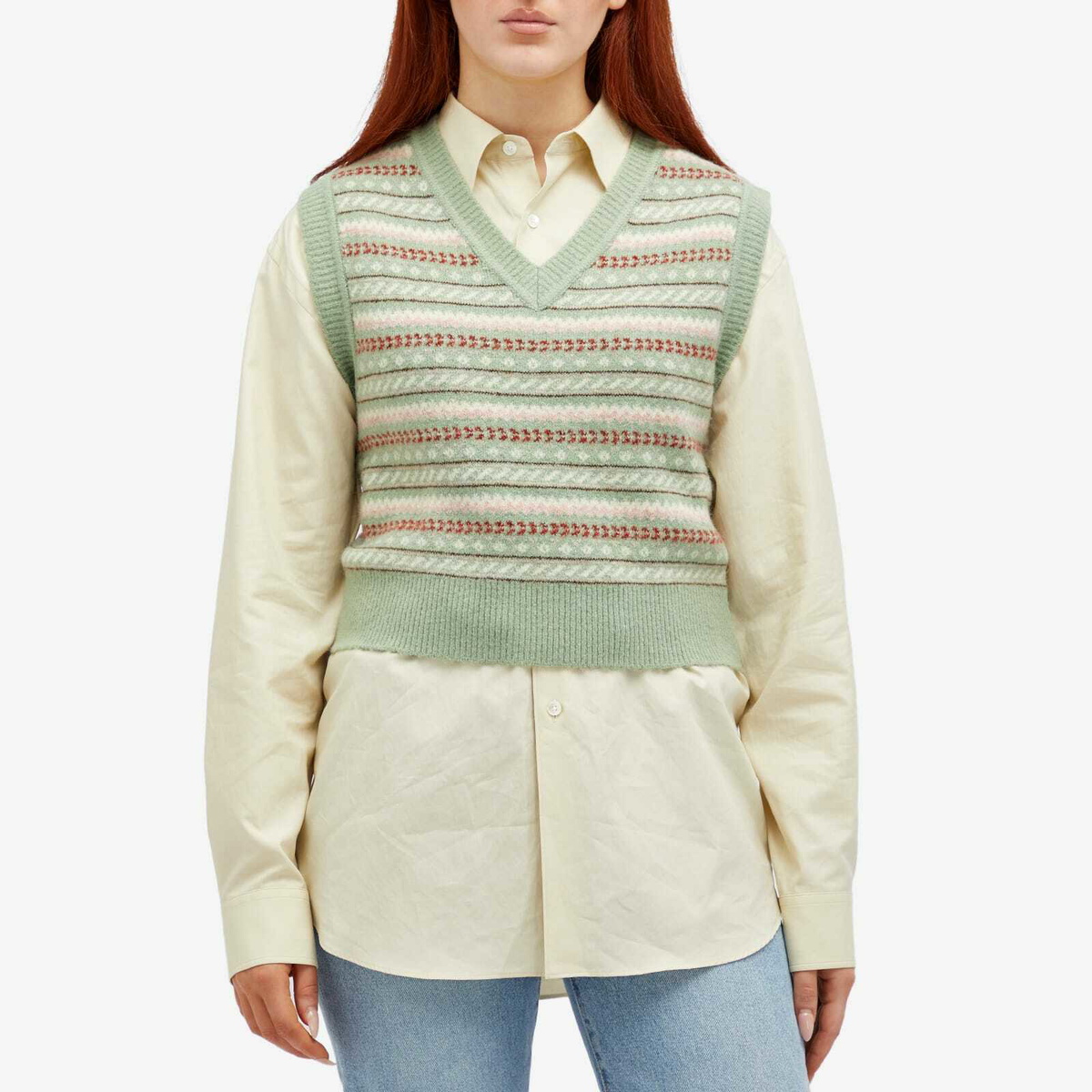 DUNST Women's Patterned Knit Vest in Soft Green