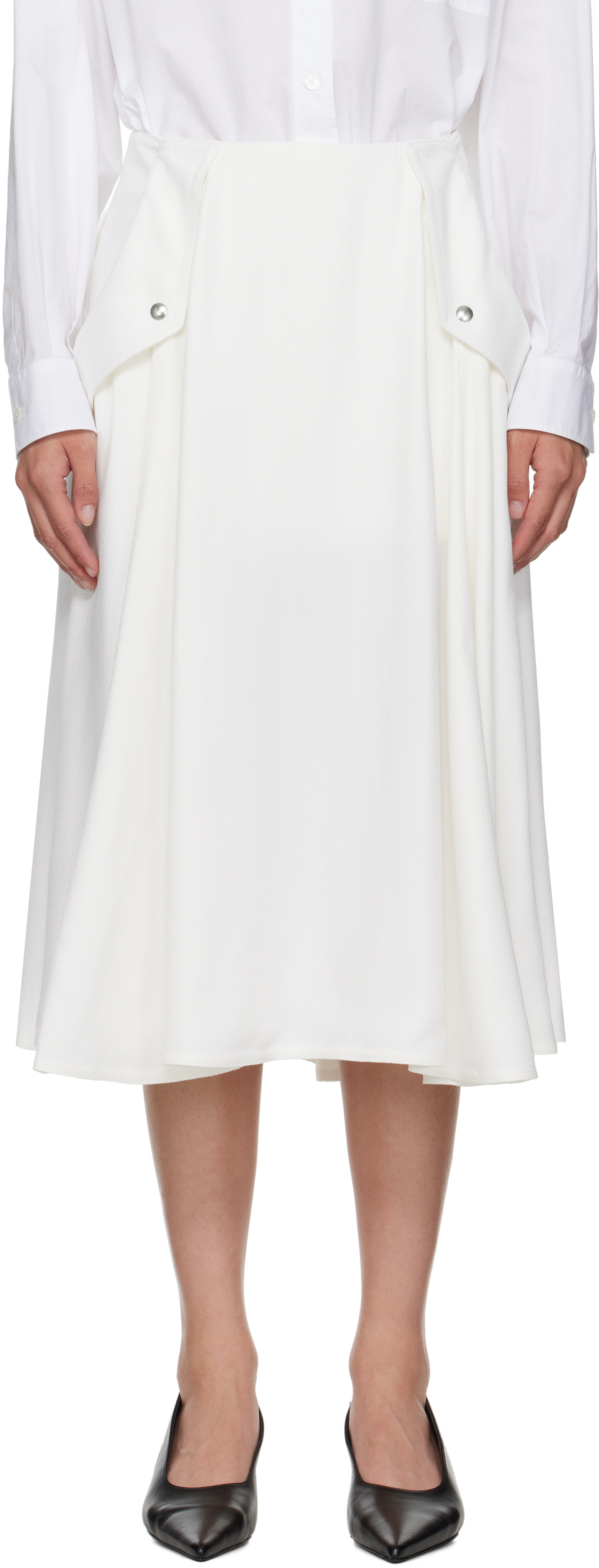 Bottega Veneta Off-White Viscose Pleated Midi Skirt