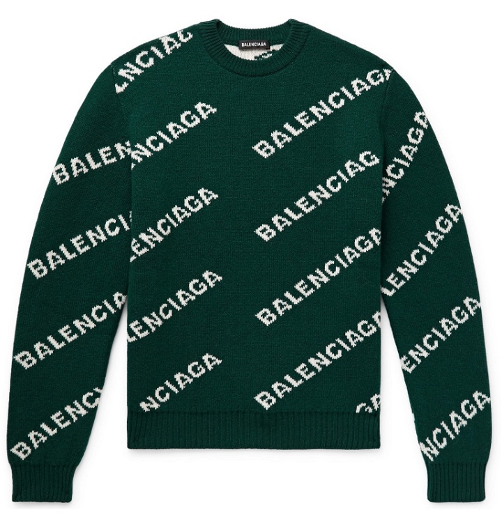 Photo: Balenciaga - Logo-Intarsia Wool-Blend Sweater - Green