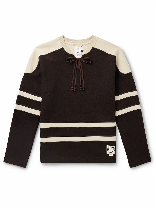 Photo: Nike - BODE Logo-Appliquéd Striped Brushed-Jersey Sweatshirt - Brown