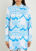Melissa Odabash Paige Printed Woven Cover-up Shirt Blue And White