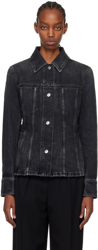 Photo: Ferragamo Black Spread Collar Denim Shirt