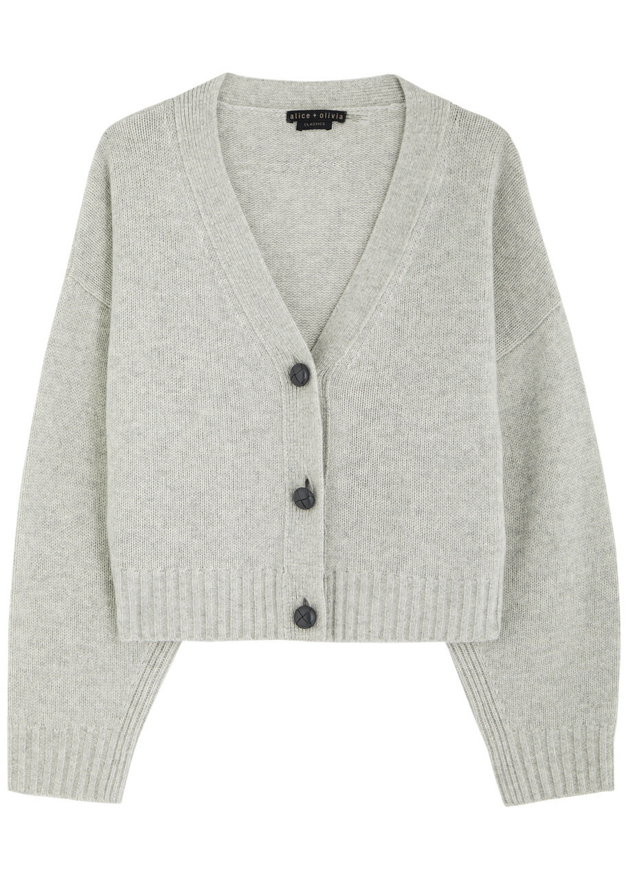 Alice + Olivia Atticus Cropped Cashmere-blend Cardigan Light Grey