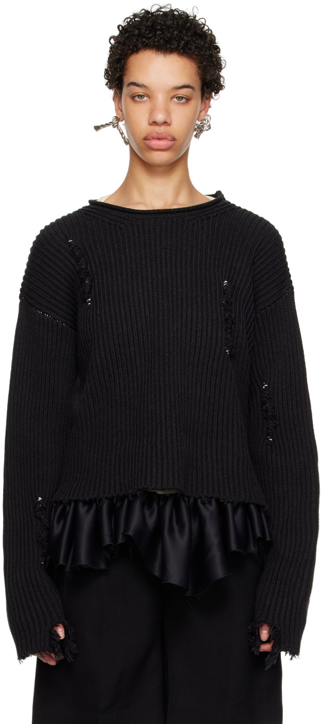 MM6 Maison Margiela Black Worn Out Sweater MM6 Maison Margiela