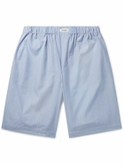 Nanushka - Lubi Straight-Leg Logo-Appliquéd Striped Cotton-Poplin Shorts - Blue