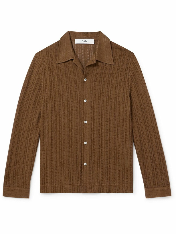 Photo: Séfr - Ripley Camp-Collar Pointelle-Knit Organic Cotton-Blend Shirt - Brown