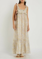 Chloe Floral-print Frill Silk Maxi Dress Purple