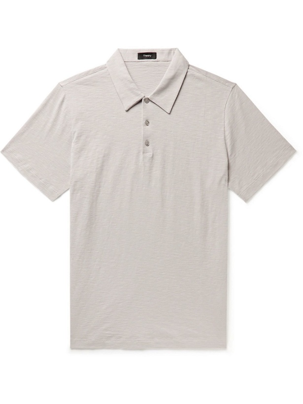 Photo: THEORY - Bron Slub Organic Cotton-Jersey Polo Shirt - Gray