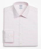 Brooks Brothers Men's Stretch Regent Regular-Fit Dress Shirt, Non-Iron Twill Ainsley Collar Grid Check | Pink