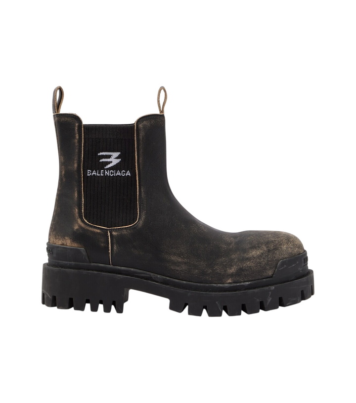 Photo: Balenciaga Strike distressed leather Chelsea boots