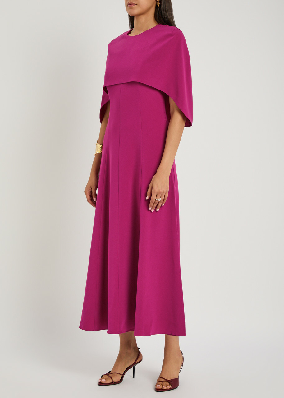 Roland Mouret Cape-effect Crepe Midi Dress Dark Pink