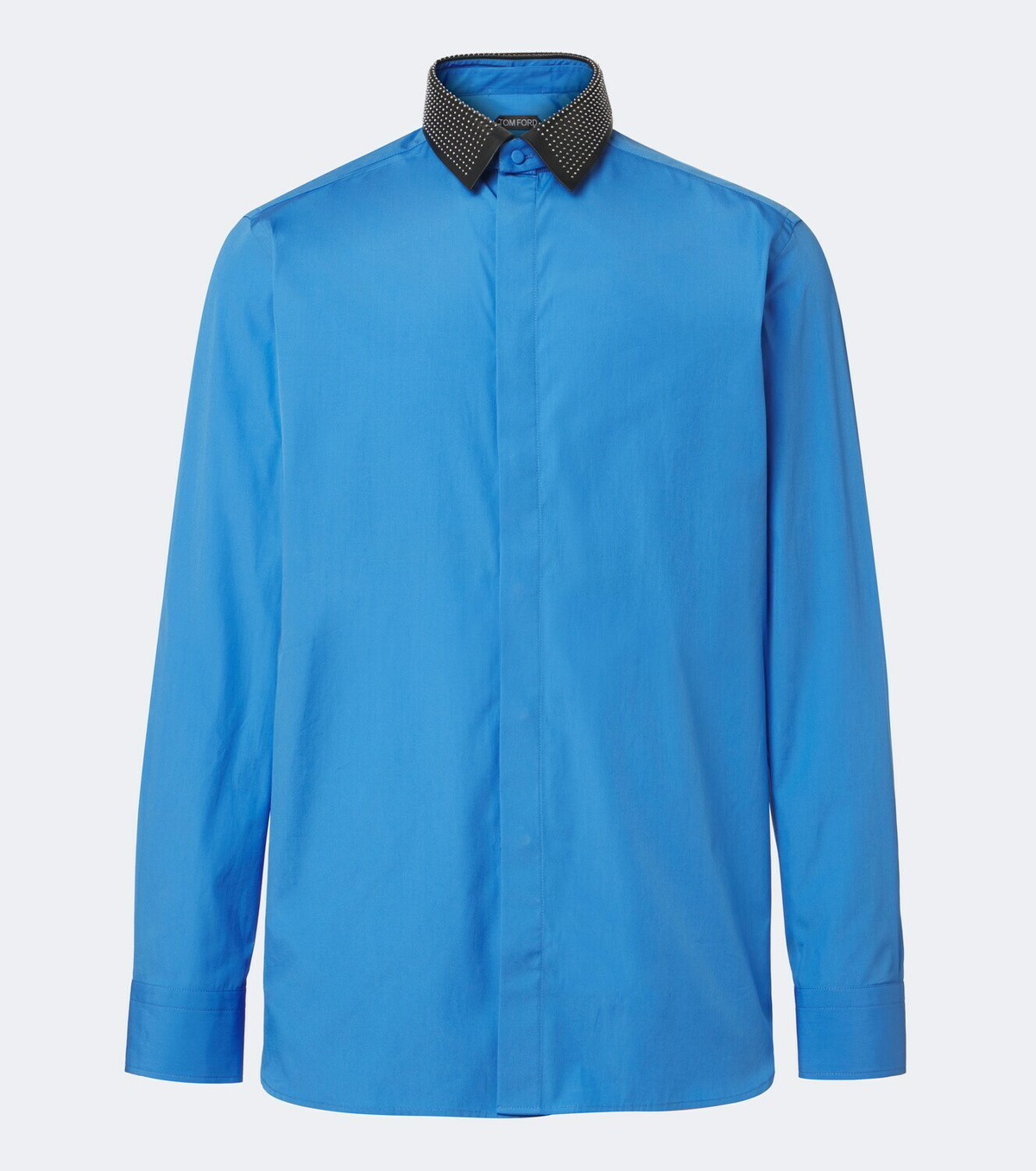 Tom Ford Leather-trimmed studded cotton poplin shirt