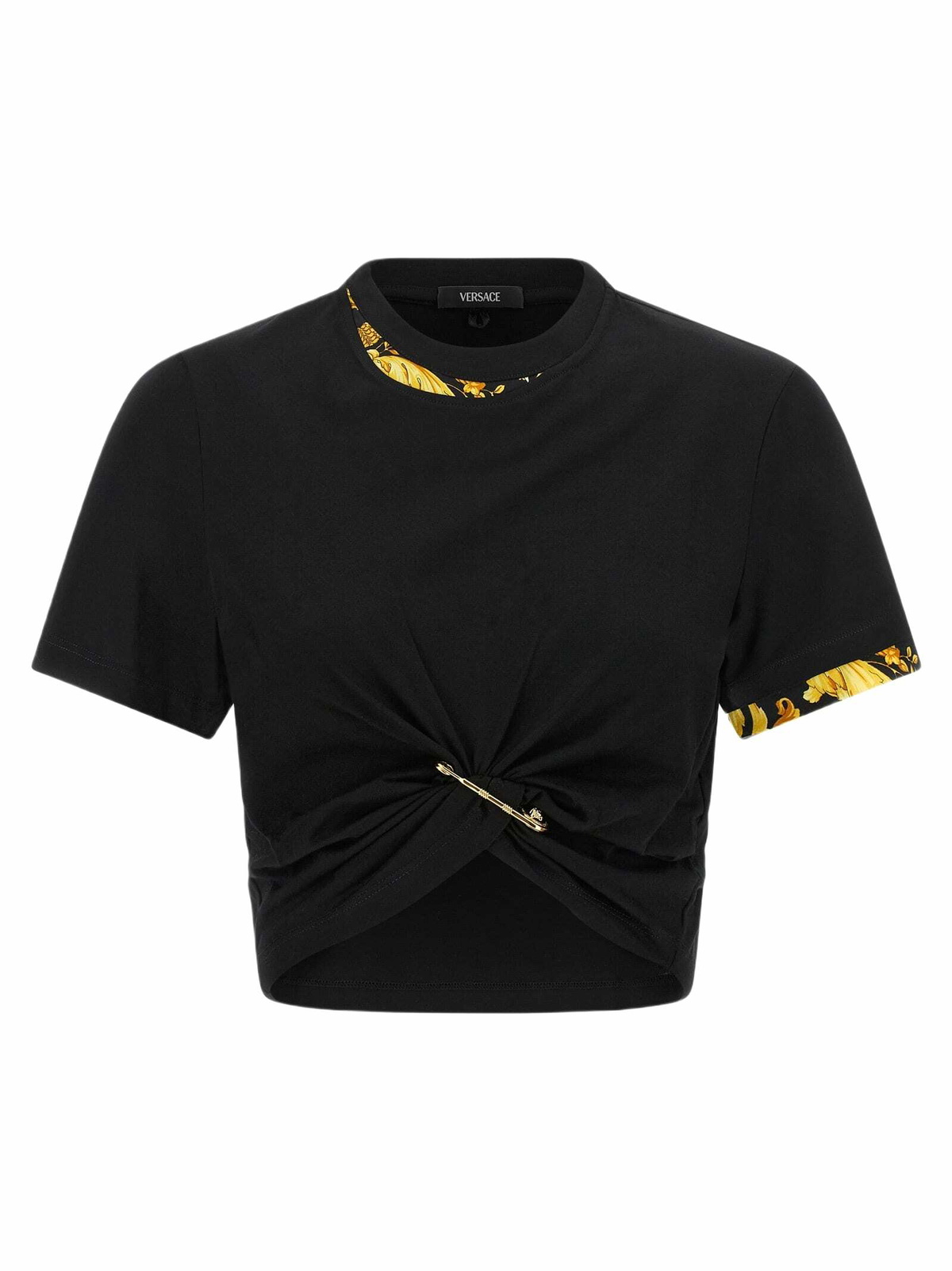 Versace Women's Logo Crop T-Shirt in Black/Gold Versace Versace Women's Logo Crop T-Shirt in Black/Gold Versace