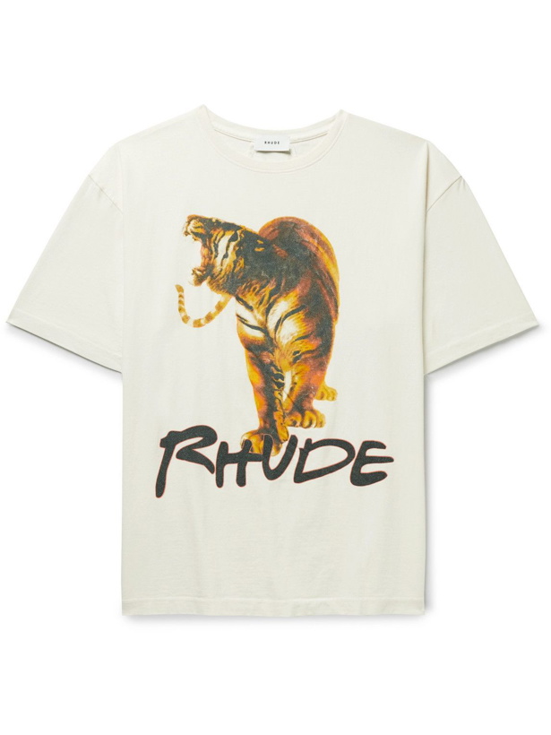 Photo: Rhude - Printed Cotton-Jersey T-Shirt - White