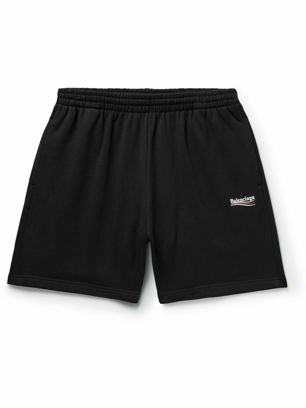 Photo: Balenciaga - Wide-Leg Logo-Print Cotton-Jersey Shorts - Black