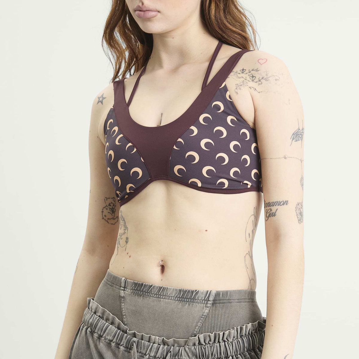Marine Serre Women's Athleisure Yoga Bra Top in Deep Mahogany