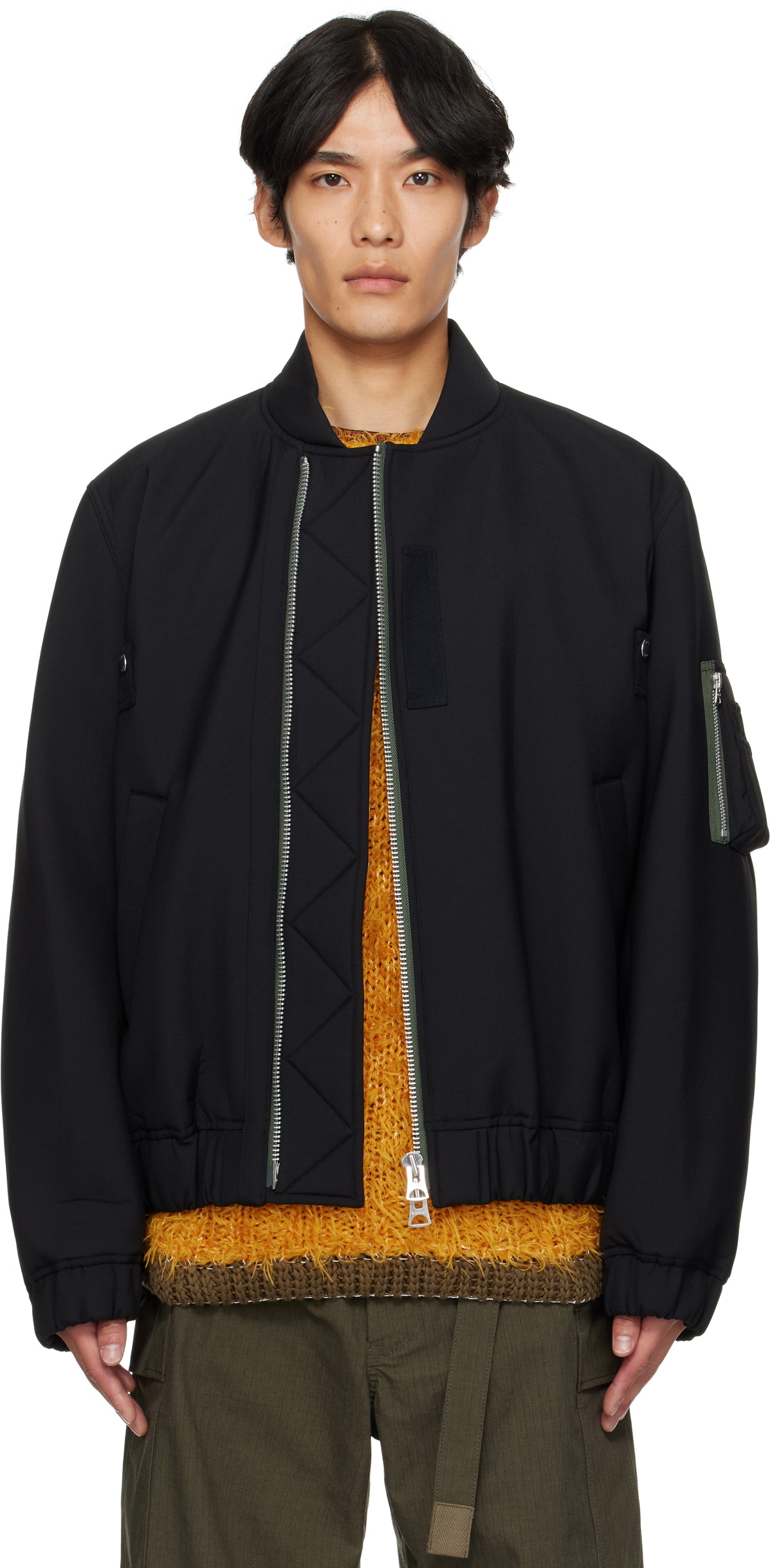 【sacai】Elasticated Waist Hybrid Suiting Bomber Jacket sacai Black Suiting Blouson Bomber Jacket Sacai
