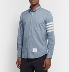 Thom Browne - Button-Down Collar Striped Cotton-Flannel Shirt - Light blue