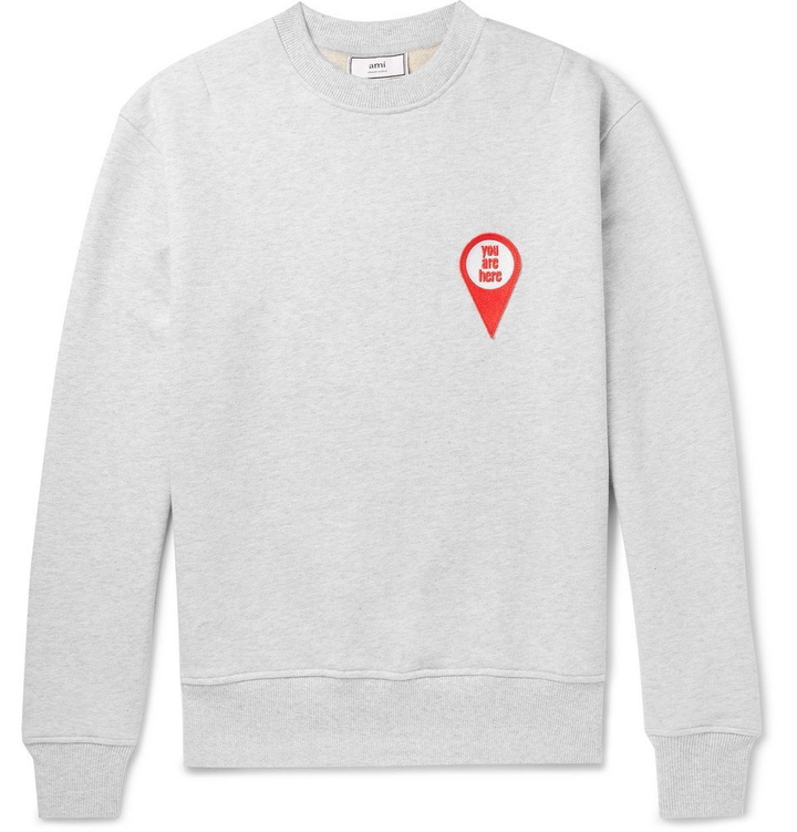 Photo: AMI - Appliquéd Mélange Fleece-Back Cotton-Jersey Sweatshirt - Gray